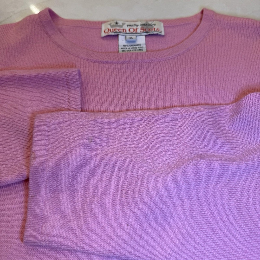 Queen of Scots Quality Cashmere Sweater Size L Pink Pullover Vintage 1980s